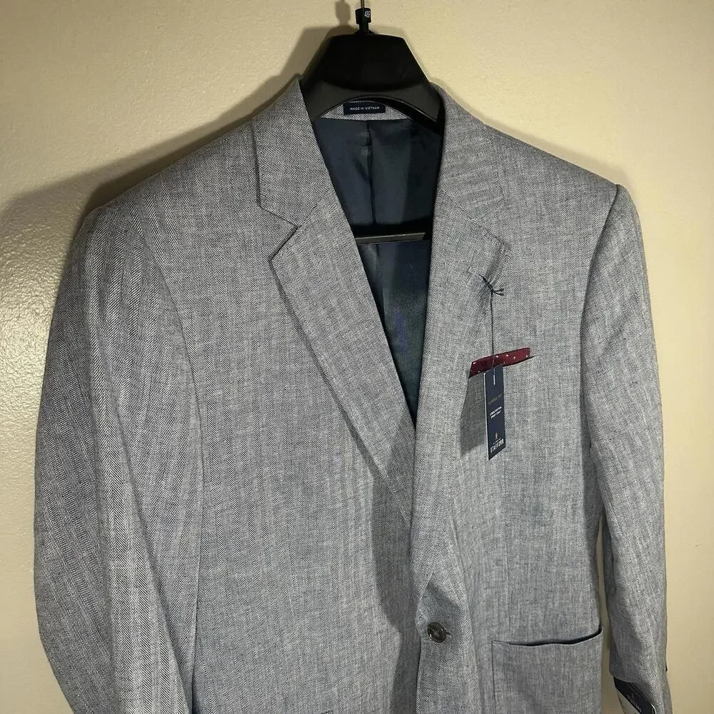 Stafford Jacket Linen Cotton Hopsack Blazer Sport Coat Indigo‎ 48R